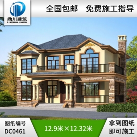 新農(nóng)村二層帶露臺別墅設(shè)計(jì)效果圖及施工圖_農(nóng)村兩層別墅設(shè)計(jì)圖紙,鼎川建筑