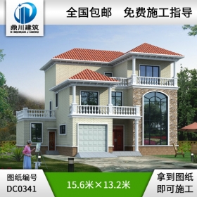 復式三層帶車庫別墅施工圖帶效果圖_三層別墅設計圖紙,鼎川別墅圖紙