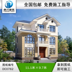 歐式三層帶露臺(tái)別墅施工圖紙_新農(nóng)村自建房設(shè)計(jì)效果圖,鼎川建筑