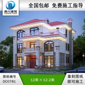 歐式三層帶露臺別墅施工圖紙及效果圖_新農村自建房設計,鼎川建筑