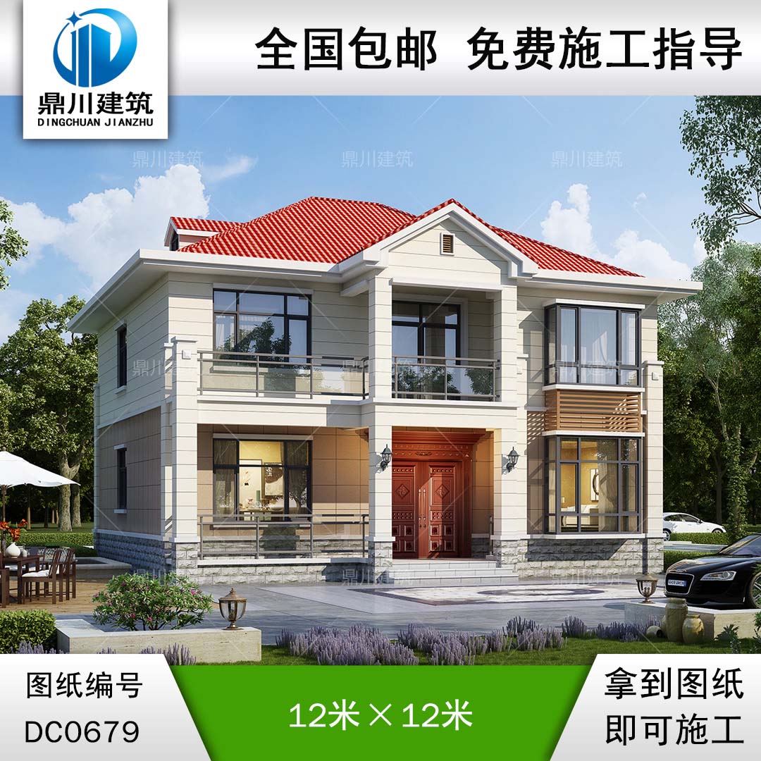 二層簡(jiǎn)歐帶露臺(tái)小別墅施工圖紙及效果圖_農(nóng)村二層實(shí)用自建房設(shè)計(jì),鼎川建筑