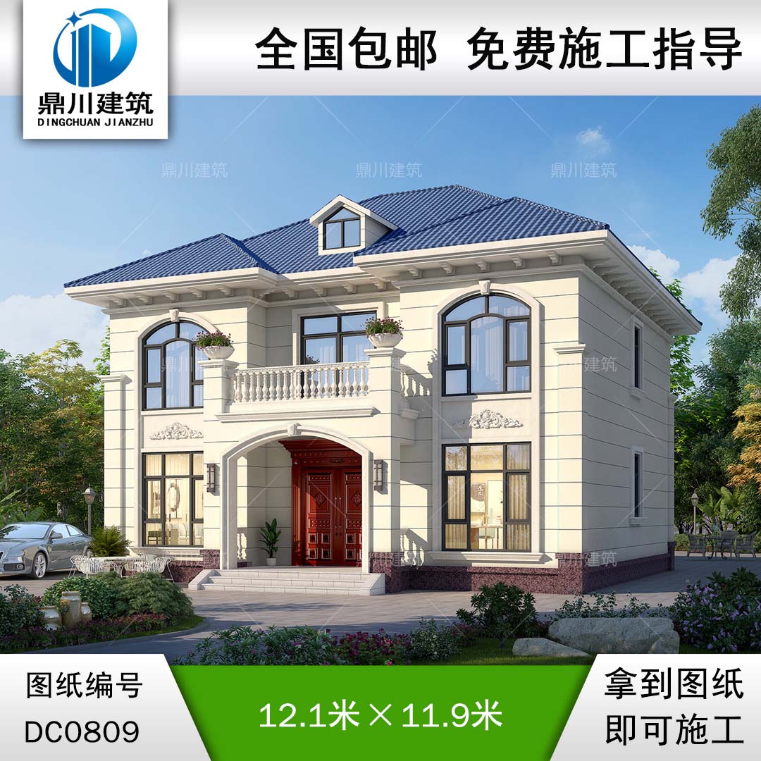 二層簡(jiǎn)約帶露臺(tái)小別墅效果圖及施工圖紙_農(nóng)村自建房設(shè)計(jì),鼎川建筑