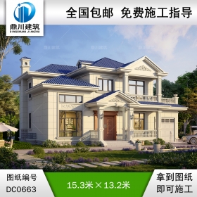 新農村歐式二層帶車庫別墅施工圖及效果圖_兩層自建房設計圖紙,鼎川建筑