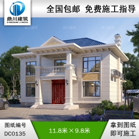 新農村二層帶陽臺小別墅效果圖及施工圖紙_鄉村自建房設計,鼎川建筑