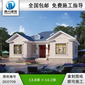 歐式一層實用別墅設計施工圖紙及效果圖_新農村自建平房設計,鼎川建筑