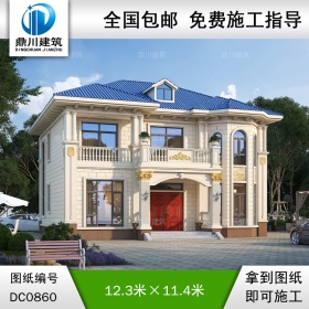 二層歐式帶露臺小別墅施工圖紙及效果圖_新農村自建房設計,鼎川建筑