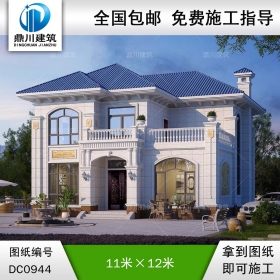 歐式二層帶露臺別墅全套施工圖紙及效果圖_農村自建房設計,鼎川建筑