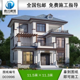 新中式三層實(shí)用別墅施工圖紙及效果圖_農(nóng)村自建別墅設(shè)計(jì),鼎川建筑