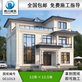 新中式三層復式別墅施工圖紙及效果圖_農(nóng)村自建別墅設計,鼎川建筑