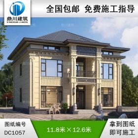 二層新中式別墅施工圖紙及外觀效果圖_新農村自建別墅設計,鼎川建筑