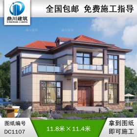 新中式二層帶露臺別墅圖紙及效果圖_新農村自建別墅設計,鼎川建筑