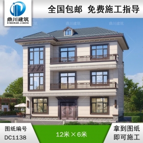 新中式三層別墅施工圖紙及效果圖_農村自建別墅設計,鼎川建筑