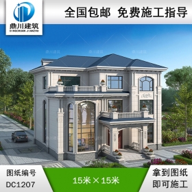 歐式三層復(fù)式別墅施工圖紙及效果圖_農(nóng)村自建別墅設(shè)計,鼎川建筑