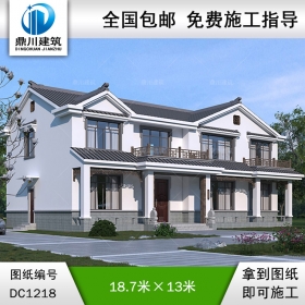 中式二層別墅施工圖紙及效果圖_農(nóng)村自建別墅設(shè)計,鼎川建筑