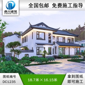 中式二層別墅施工圖紙及效果圖_農(nóng)村自建別墅設(shè)計,鼎川建筑