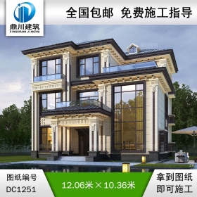 新中式三層帶旋轉(zhuǎn)樓梯別墅施工圖紙及效果圖_農(nóng)村自建別墅設(shè)計(jì),鼎川建筑