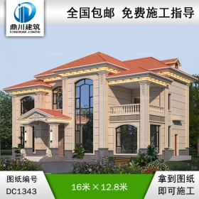 歐式二層復式別墅施工圖紙及效果圖_農村自建別墅設計,鼎川建筑